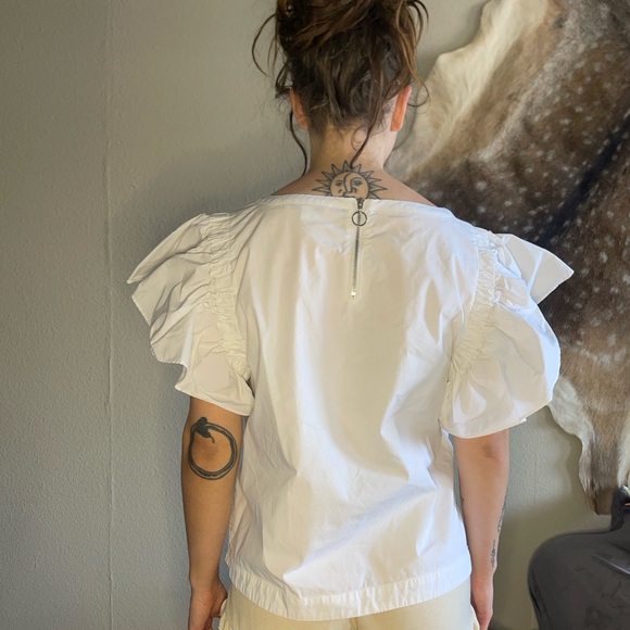 Moelleux white flutter sleeve blouse - Picture 3 of 8